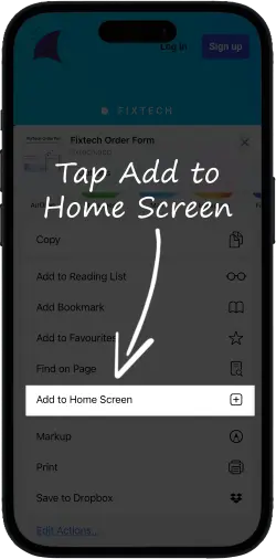 Install instructions step 2: Tap Add to Home Screen in the displayed action panel